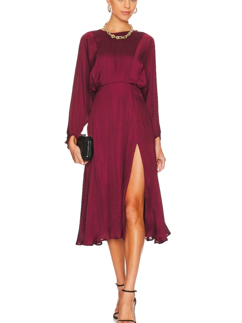 ASTR The Label Marin Satin Midi Dress - Wine Red - Size M